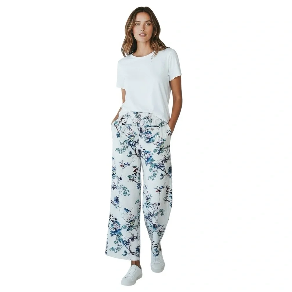 WESTBOUND Floral Bird Print Linen Blend Wide Leg / Drawstring Pants Size Small - Picture 11 of 11